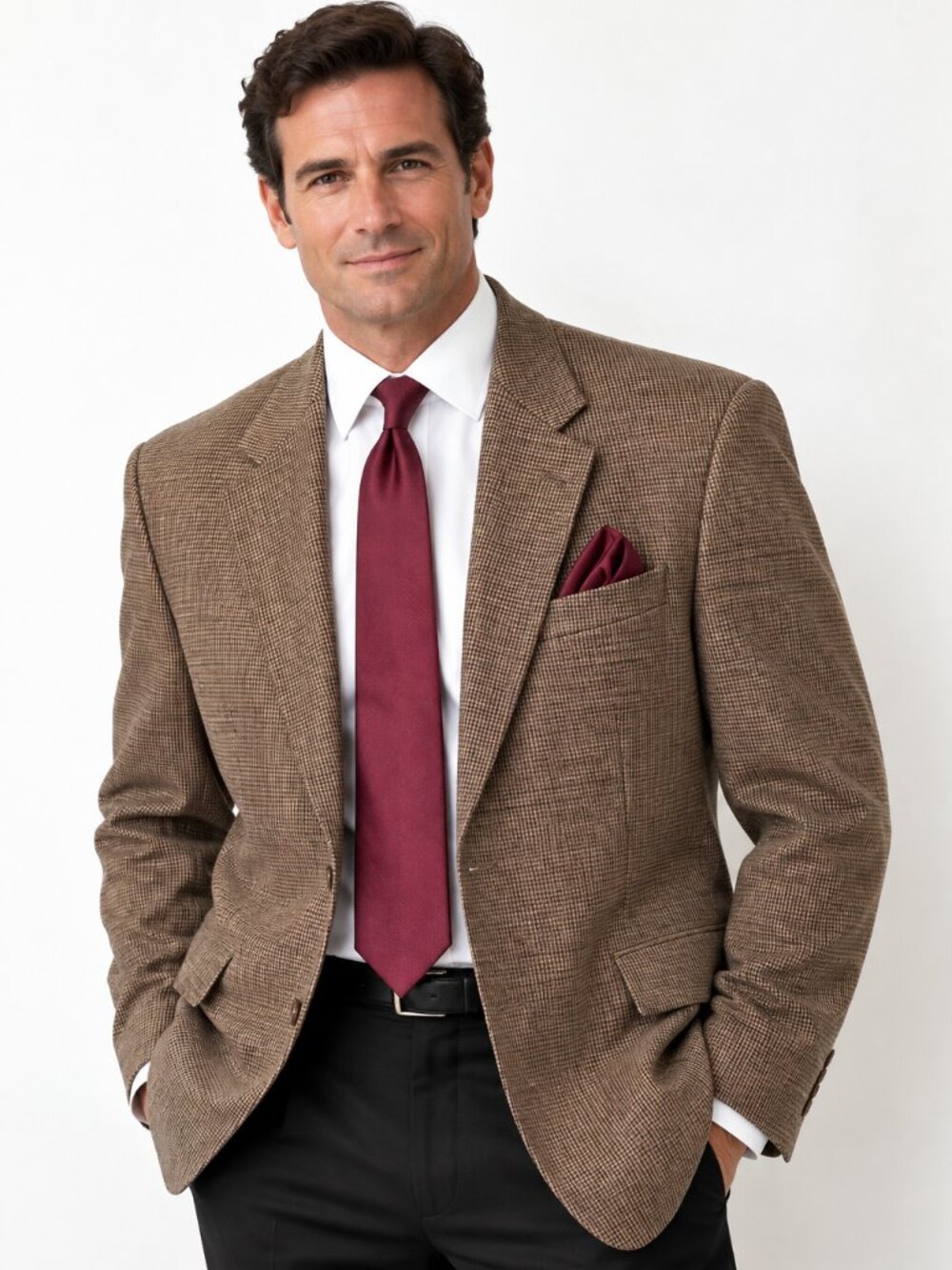 Heritage Style! Chaps Brown Mini Houndstooth Lambswool Sport Coat